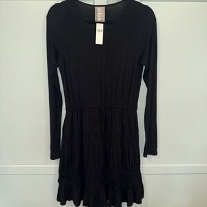 Dolan Left Coast Collection Ingrid Tiered Ruffle Dress Small Black Drawstring